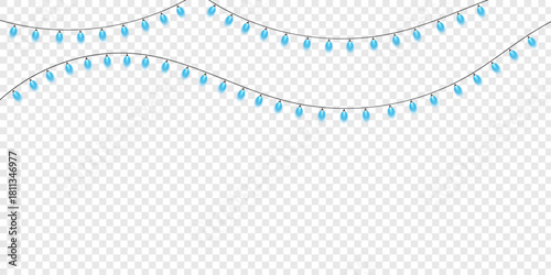 Blue abstract seamless vector lines Christmas Wedding lights with glowing bulbs design