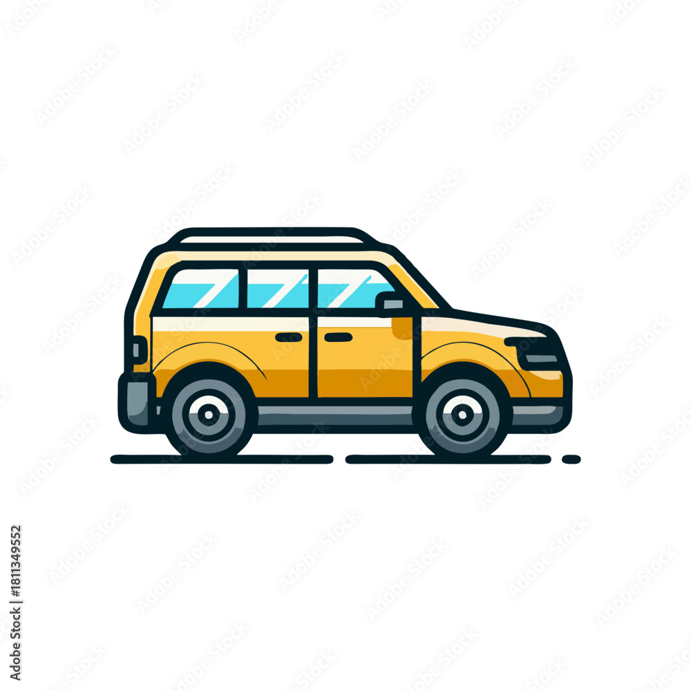 Fototapeta premium Minimalist MPV Car Icon Vector. Flat design illustration of a multi-purpose vehicle for transport apps and travel concepts.