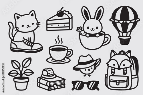 Adorable Cartoon Character Outline Bundle