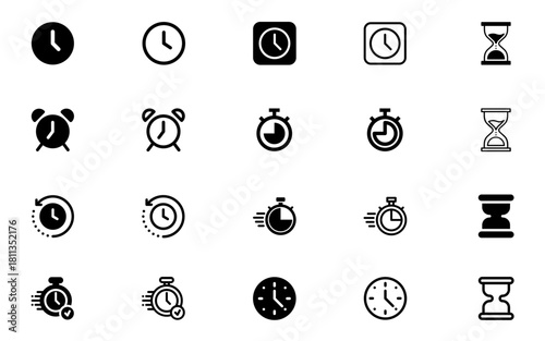 Time Icon Vector Set, Clock, Timer, Schedule And Deadline Illustration Symbol Collection