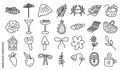 Collection of hand drawn doodle illustrations of various objects and elements