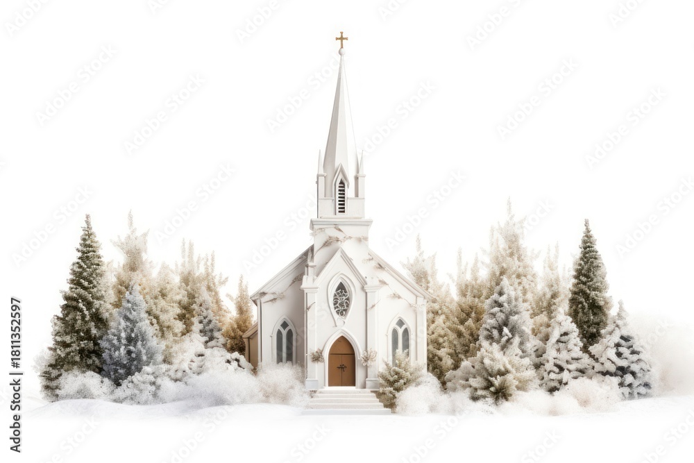 Fototapeta premium Christmas at church architecture building steeple.