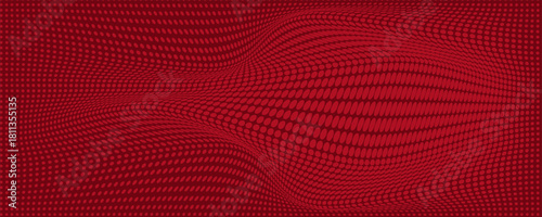 Red Abstract Wavy Dotted Background with 3D Digital Grid Effect