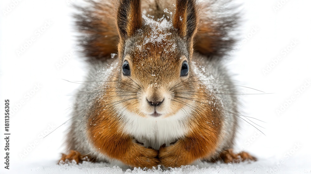 Obraz premium Winter squirrel isolated on white background