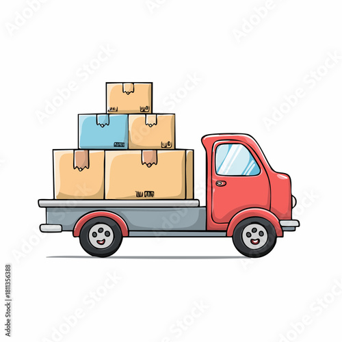 Cartoon Delivery Truck with Cardboard Boxes Fast and Reliable Transportation Service
