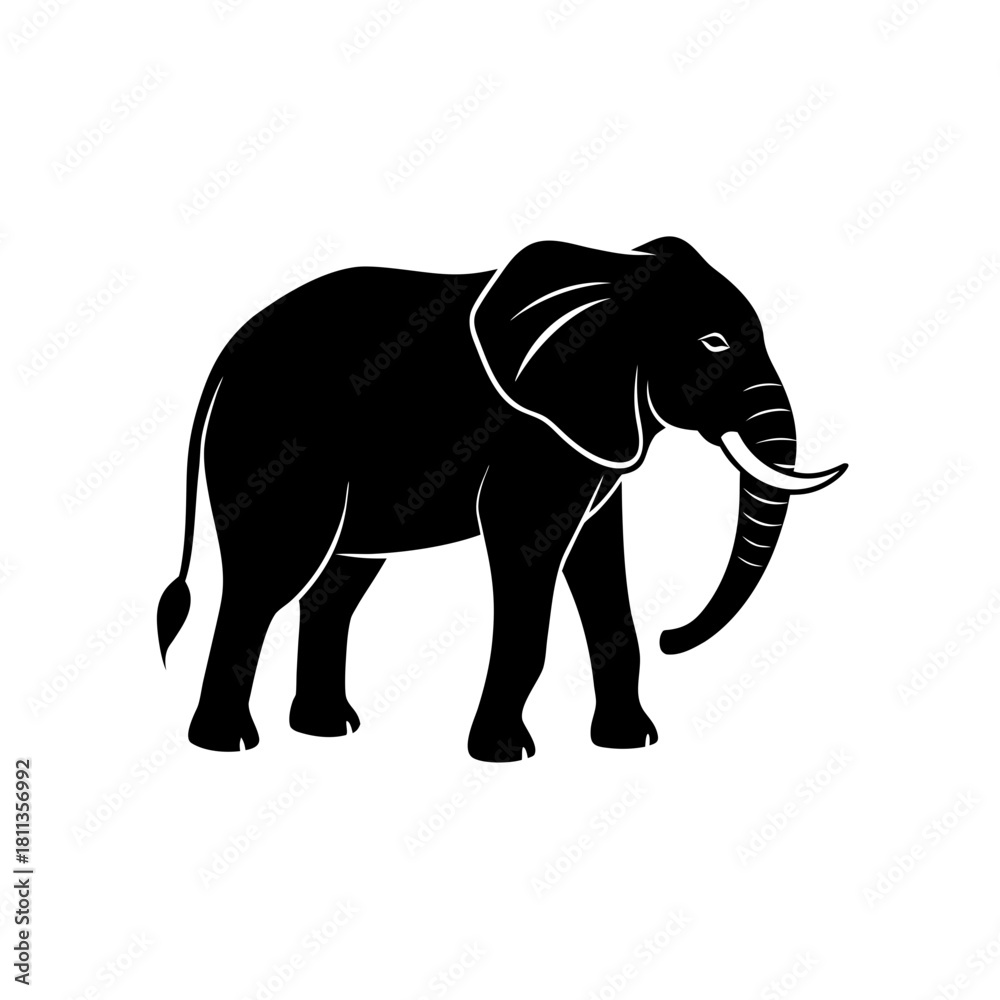 Fototapeta premium Silhouette of a standing elephant art on transparent background