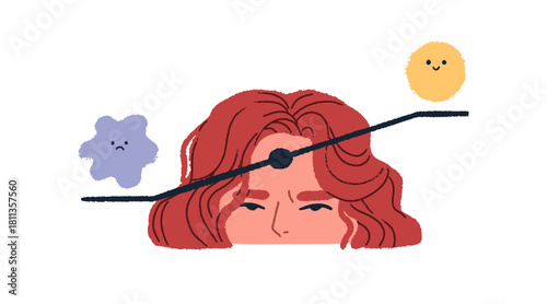 Mood swings, psychology and mental concept. Emotions change from happy to sad, positive to negative. Bipolar shift between opposite feelings. Flat vector illustration isolated on white background