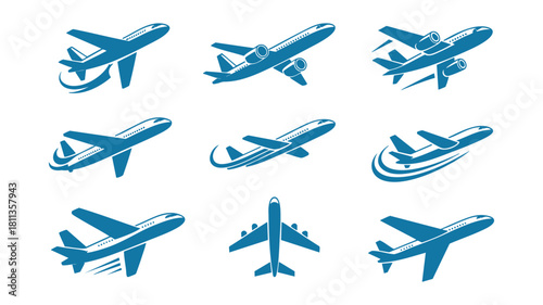 Airplane travel flight icons set