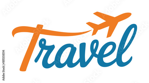 Travel logo with flying airplane