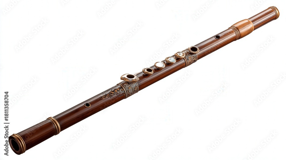Fototapeta premium Wooden flute isolated on white background