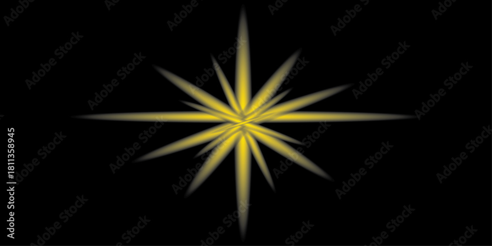 Fototapeta premium vector illustration of a glowing star. Gold star on a dark background with glitter. Gold star on a festive blue background with bokeh.