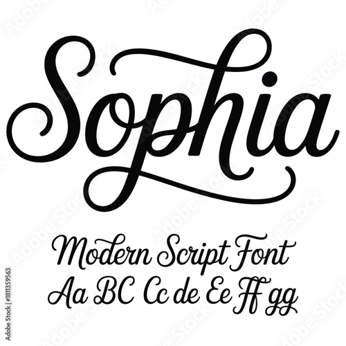 Sophia Script Font with Alphabet and Name Example calligraphy