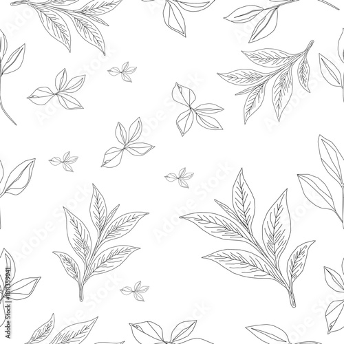 tea leaves pattern background. green leaves vector pattern background. Green tea leaf seamless pattern. seamless patterns with green leaves of tea