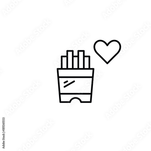 French fries and heart. Great taste, comfort food and unhealthy dinner. Pixel perfect, editable stroke vector icon