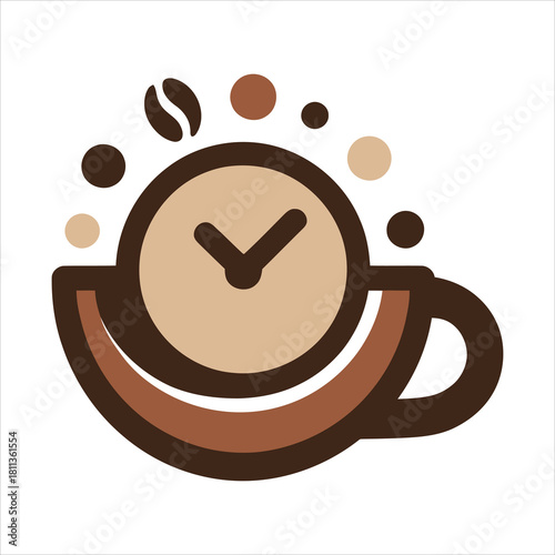 Coffee cup clock icon with beans