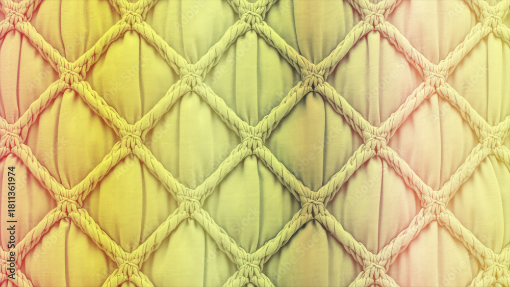 Obraz premium Abstract background featuring a luxurious quilted texture with a diamond pattern, showcasing a soft padded surface in a vibrant gradient of yellow and green hues for elegant designs