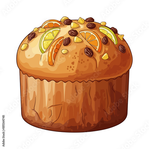 Traditional Italian Christmas Panettone Cake Vector Illustration