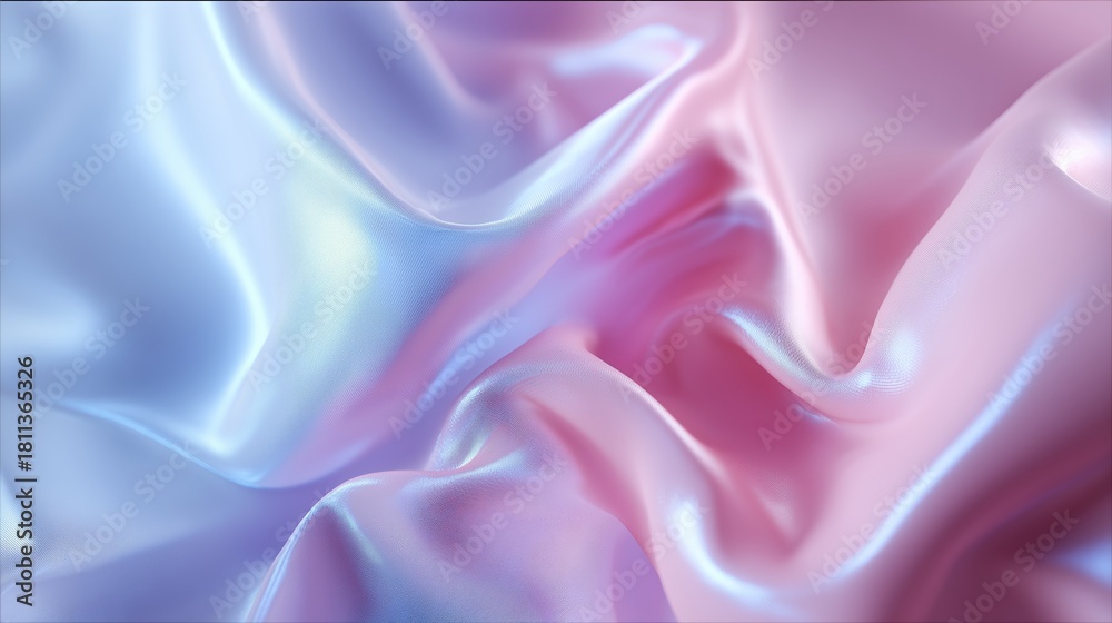 Obraz premium Colorful silky fabric draping gently in soft light showcases pink and blue tones