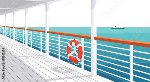 Cruise ship deck with ocean view offers tranquil escape, a vibrant travel experience and a refreshing vacation, perfect for summer wanderlust