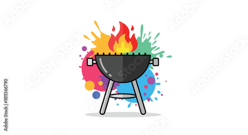 Summer grilling with this vibrant BBQ illustration, perfect for party invites and food promotions, sure to bring the heat