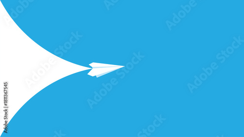 Paper plane flying on blue background