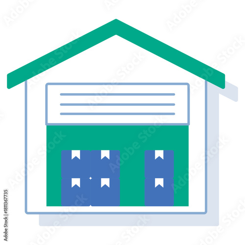 Warehouse Icon, Storage Facility, Logistics Center, Inventory Warehouse, Distribution Depot, Illustration, vector