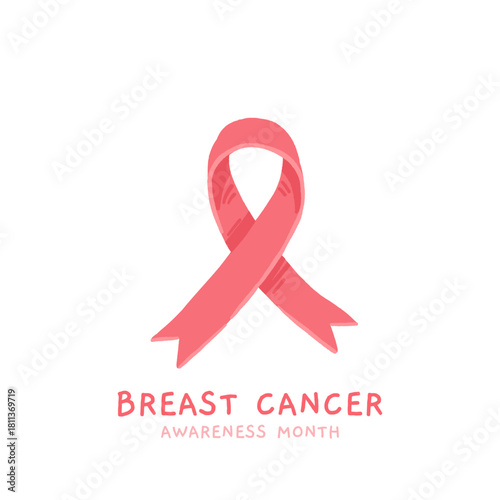 Breast cancer awareness month illustration with doctor, pink ribbon, mammogram scan and woman doing self examination, medical support and health prevention campaign in flat cartoon vector style
