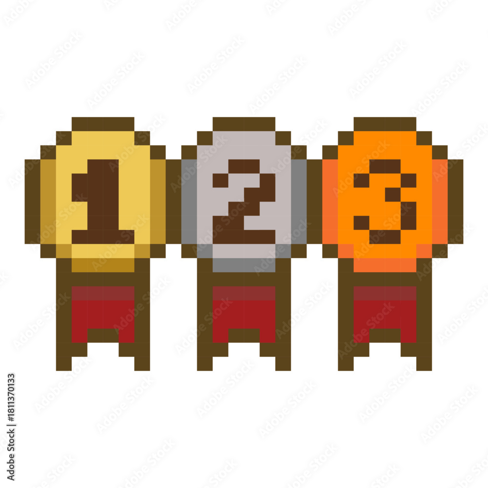 Fototapeta premium Pixel Art Medals Representing Ranks