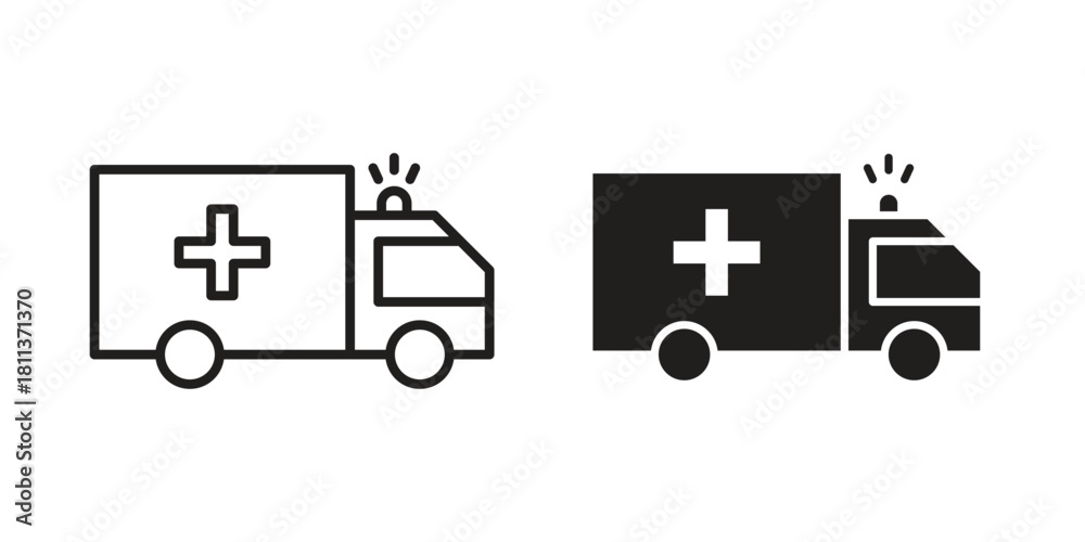 Fototapeta premium Ambulance icons of black colored in various styles