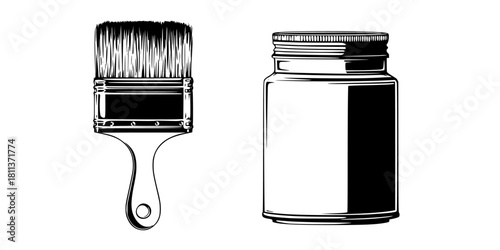 Artist's Essentials: Brush Paint Can Black White | Clean, isolated vector art for creative projects.