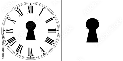 Vintage Chime Time: Elegant Roman Numeral Clock Designs Mindful Home Office | Clean, isolated vector art for creative projects.