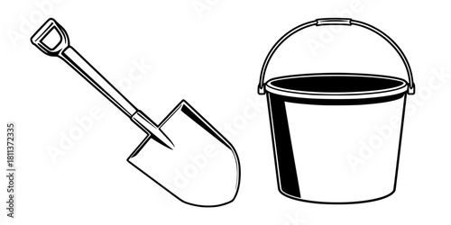Handy Tools Trade: Shovel Bucket Set | Clean, isolated vector art for creative projects.