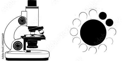 Black White Illustration: Science Sight - Telescope & Microscope | Clean, isolated vector art for creative projects.