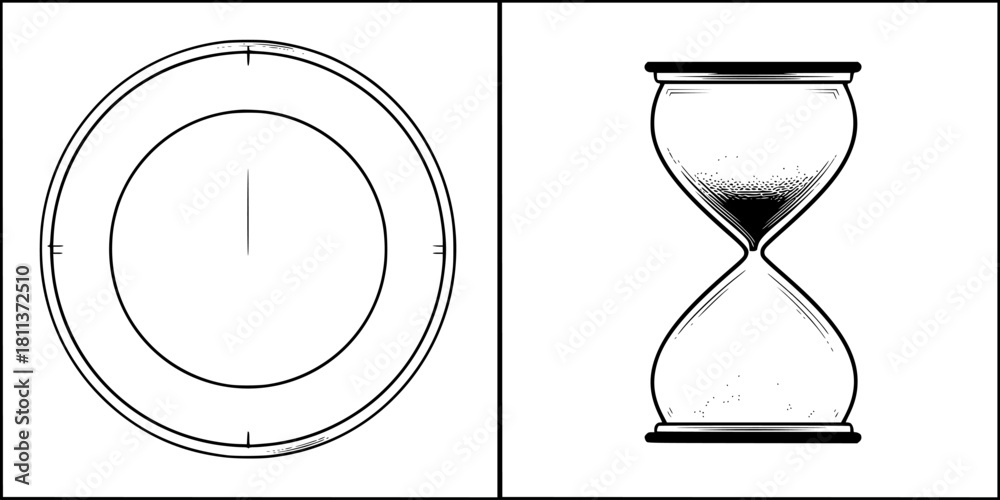 Fototapeta premium Ticking Time: Essence Time Black White | Clean, isolated vector art for creative projects.