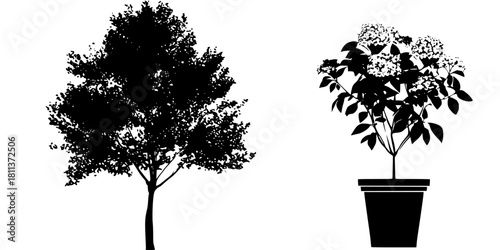 Silhouette tree potted plant monochrome | Clean, isolated vector art for creative projects.