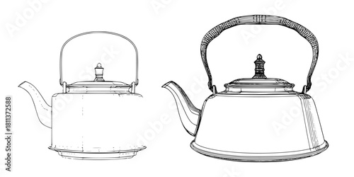 Vintage Tea Kettle Duo | Clean, isolated vector art for creative projects.