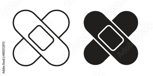 Band aid icons of black colored in various styles