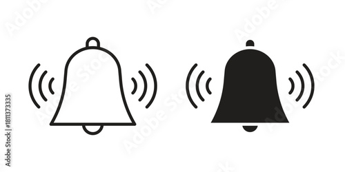 Bell ring icons of black colored in various styles