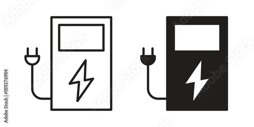 Charging station icons of black colored in various styles