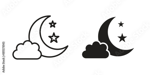 Cloud moon icons of black colored in various styles