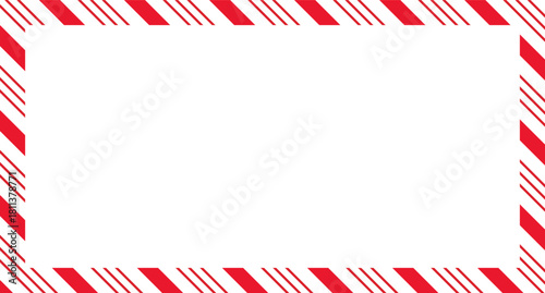 Candy cane christmas frame with blank space. Christmas border frame. Merry Christmas Candy cane rectangle frame card elements decoration. New Year picture frame ribbon. Xmas striped border