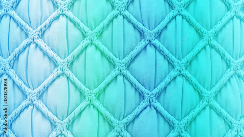 Fototapeta premium Smooth gradient of cool blue to refreshing green tones across a luxurious diamond-patterned quilted surface, ideal for tranquil backdrops and soft designs