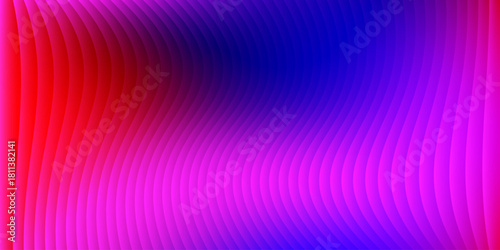 Neon ribbed fractal glass 3d background. Holographic vertical stripe pattern with vibrant purple blue yellow gradient. Abstract black bg, iridescent texture lines in radiant colors. 3D illustration