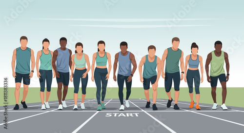 Diverse Runners on Starting Line Ready for Race or Workout Challenge