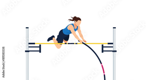 Athletic Female Pole Vaulter Clearing the Bar in a Vector Illustration