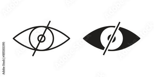 Eye crossed icons of black colored in various styles