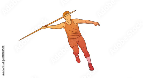 Javelin Thrower Illustration Track and Field Athlete in Action