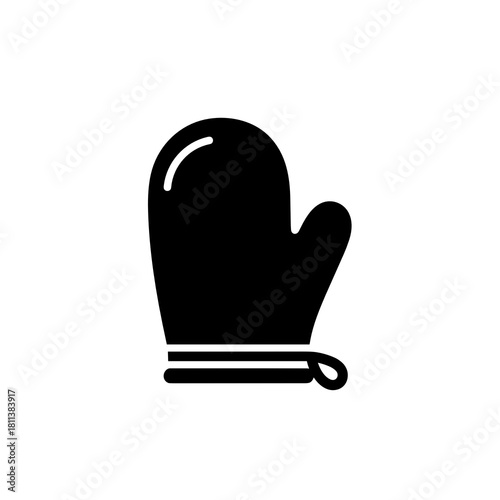 Silhouette of an oven mitt, minimalist design, kitchen accessory, black and white, concept
