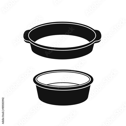 Silhouette of two baking dishes, minimalist design, kitchen utensil, black and white, concept