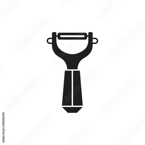 Silhouette of a vegetable peeler, minimalist design, kitchen utensil, black and white, concept
